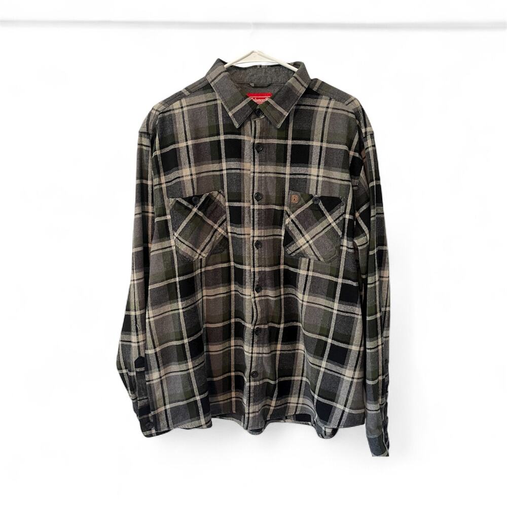Coleman Plaid Gray Black Green Flannel Shirt Sz XXL